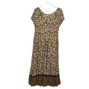 Soft Surroundings Short Sleeve Brown White Mocha Leopard Kara Maxi Dress Size 2X